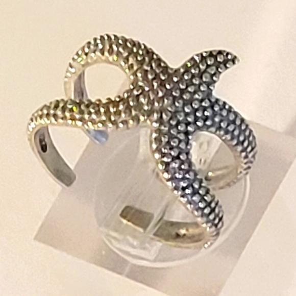 Hand Crafted Jewelry - 925 VTG Granulated Starfish Ocean Wrap Ring 2.5g artisan signed sterling silver